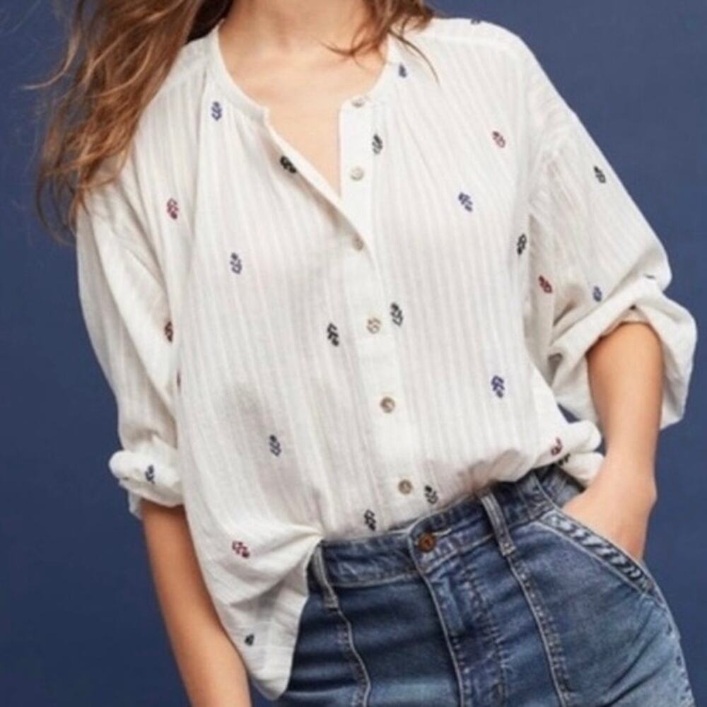 Anthropologie Akemi + Kin Embroidered Peasant Blouse Size Womens Medium